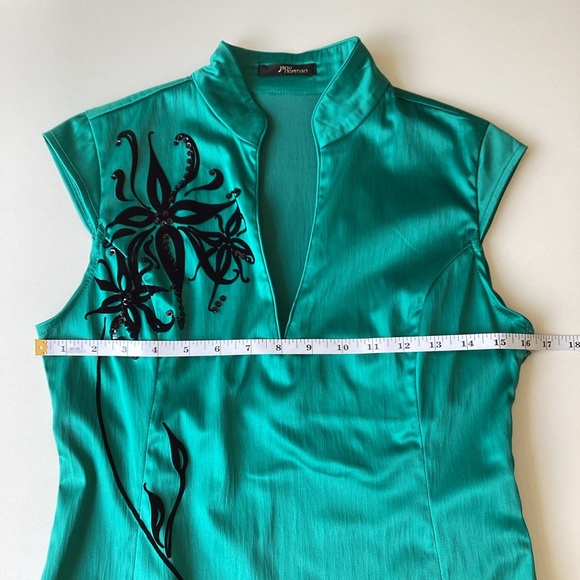 Jane Norman Y2K dress 14 turquoise green satin black embroidered vintage - Picture 15 of 16